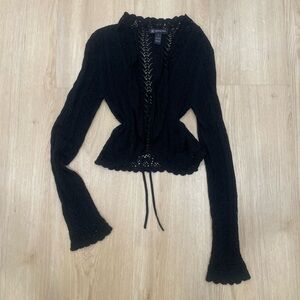 INC International Concepts black silk knit top with bell sleeves Size S